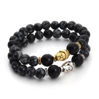 Black Agate Bracelets, with Snowflake Obsidian & Zinc Alloy, for man 8mm 