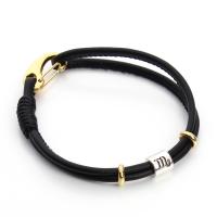 PU Leather Cord Bracelets, Double Layer & Unisex black, long19cm 