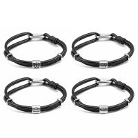 PU Leather Cord Bracelets, with Stainless Steel, Unisex black Inch 
