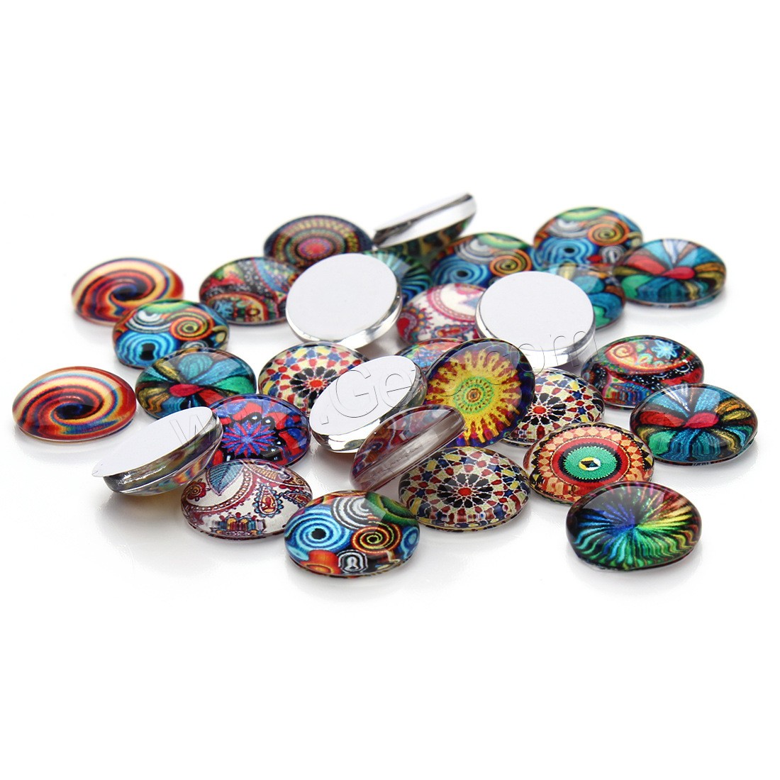Vidrio cabujón, con Papel, joyas joya tiempo & diverso tamaño para la opción & espalda plana, color mixto, 30bolsaspantalón/Bolsa, Vendido por Bolsa