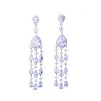 Brass Tassel Earring, platinum plated, micro pave cubic zirconia & for woman, 56*10mm 