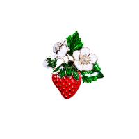 Rhinestone Brass Brooch, Zinc Alloy, Strawberry, gold color plated, for woman & with rhinestone, 31*33mm 