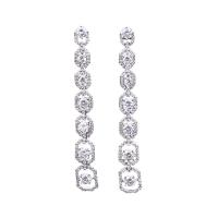 Cubic Zircon Brass Earring, with Cubic Zirconia, silver color plated, for woman, 78*11mm 