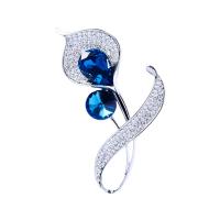 Rhinestone Brass Brooch, Flower, silver color plated, for woman & with rhinestone, 59*23mm 