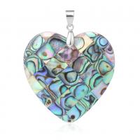 Abalone Shell Pendants, Heart, DIY, multi-colored, 40mm 