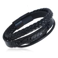 Acier titane bracelet, avec cuir PU, Placage, unisexe & normes différentes pour le choix, noire, Vendu par PC