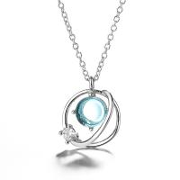 Cubic Zirconia Sterling Silver Necklace, 925 Sterling Silver, for woman & with cubic zirconia, silver color 6mm,40cm+5cm 