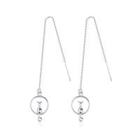 Sterling Silver Drop Earring, 925 Sterling Silver, Cat, for woman, silver color, 9mm,80mm 
