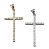 Brass Cross Pendants, plated, micro pave cubic zirconia Approx [