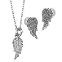 Cubic Zirconia Micro Pave Brass Jewelry Sets, Stud Earring & necklace, Angel Wing, platinum plated, oval chain & micro pave cubic zirconia & for woman 1mm Approx 16.5 Inch, Approx 1 Inch 