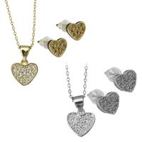 Cubic Zirconia Micro Pave Brass Jewelry Sets, Stud Earring & necklace, Heart, plated, oval chain & micro pave cubic zirconia & for woman 1mm Approx 16.5 , Approx 1 
