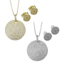 Cubic Zirconia Micro Pave Brass Jewelry Sets, Stud Earring & necklace, Flat Round, plated, oval chain & micro pave cubic zirconia & for woman 1mm Approx 16.5 , Approx 1 