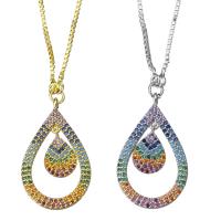 Cubic Zircon Micro Pave Brass Necklace, Teardrop, plated, box chain & micro pave cubic zirconia & for woman 1mm Approx 18 Inch 