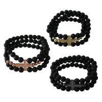 Cubic Zirconia Micro Pave Brass Bracelet, with Black Agate, Cross, plated, Unisex & micro pave cubic zirconia Approx 7 Inch 