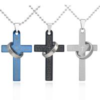 Titanium Steel Sweater Necklace, Cross, plated, ball chain & for man Approx 23.63 Inch 