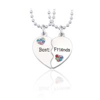 Zinc Alloy Puzzle Friendship Necklace, Heart, platinum color plated, ball chain & for woman & with rhinestone Approx 19.69 Inch 