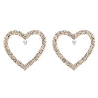 Zinc Alloy Rhinestone Stud Earring, stainless steel post pin, Heart, plated, for woman & with rhinestone 