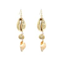 Iron Drop Earring, with Shell & Trumpet Shell & Plastic Pearl, plated, fashion jewelry & for woman, golden 