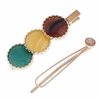 Hair Slide, Zinc Alloy, with Resin, plated, 2 pieces & fashion jewelry & for woman, golden, 70mm*110mm,80mm*25mm 