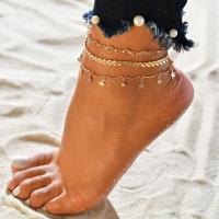 Zinc Alloy Anklet, plated, Adjustable & three pieces & for woman & with rhinestone, golden, 210mm,230mm 