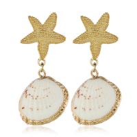 Zinc Alloy Drop Earring, with Shell, stainless steel post pin, gold color plated, for woman, 65*31mm 