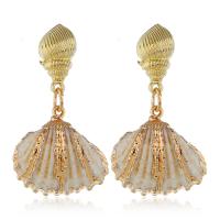 Zinc Alloy Drop Earring, with Shell, stainless steel post pin, gold color plated, for woman, 48*26mm 