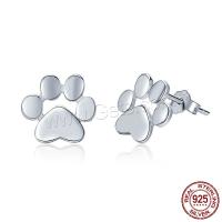 925 Sterling Silver Stud Earring, Footprint, platinum plated, for woman 