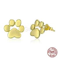 925 Sterling Silver Stud Earring, Footprint, real gold plated, for woman 