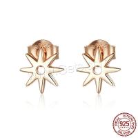 925 Sterling Silver Stud Earring, Eight Point Star, rose gold color plated, for woman 