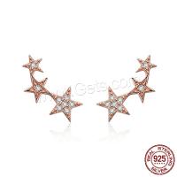 925 Sterling Silver Stud Earring, Star, rose gold color plated, micro pave cubic zirconia & for woman 