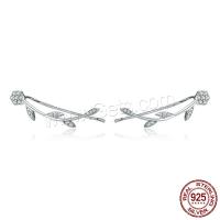925 Sterling Silver Stud Earring, Leaf, platinum plated, micro pave cubic zirconia & for woman 