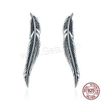 Sterling Silver Stud Earring, 925 Sterling Silver, Feather, oxidation, for woman, silver color 