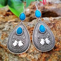 Turquoise Zinc Alloy Earring, with Synthetic Turquoise, stainless steel post pin, Teardrop, antique silver color plated, for woman, 61mm*25mm 