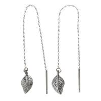 Fashion Stainless Steel Thread Through Earrings, Leaf, oval chain & for woman, original color, 110mm 0.8mm 