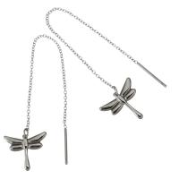 Fashion Stainless Steel Thread Through Earrings, Dragonfly, oval chain & for woman, original color, 110mm 0.8mm 
