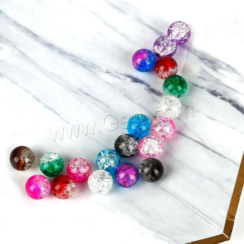 Perles en verre craquelé, Rond, normes différentes pour le choix & craquelure, plus de couleurs à choisir, Trou:Environ 1mm, 10sacsvalises/lot, Vendu par lot