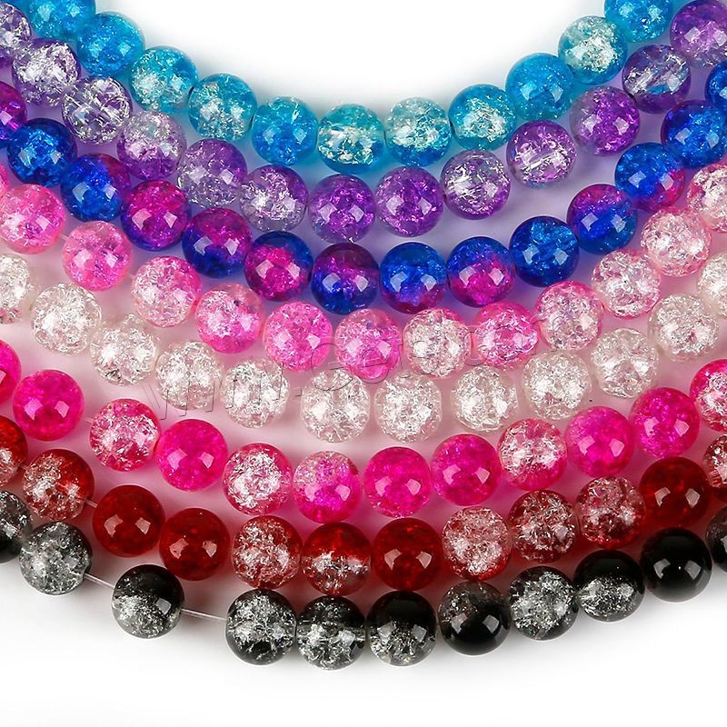 Perles en verre craquelé, Rond, normes différentes pour le choix & craquelure, plus de couleurs à choisir, Trou:Environ 1mm, 10sacsvalises/lot, Vendu par lot