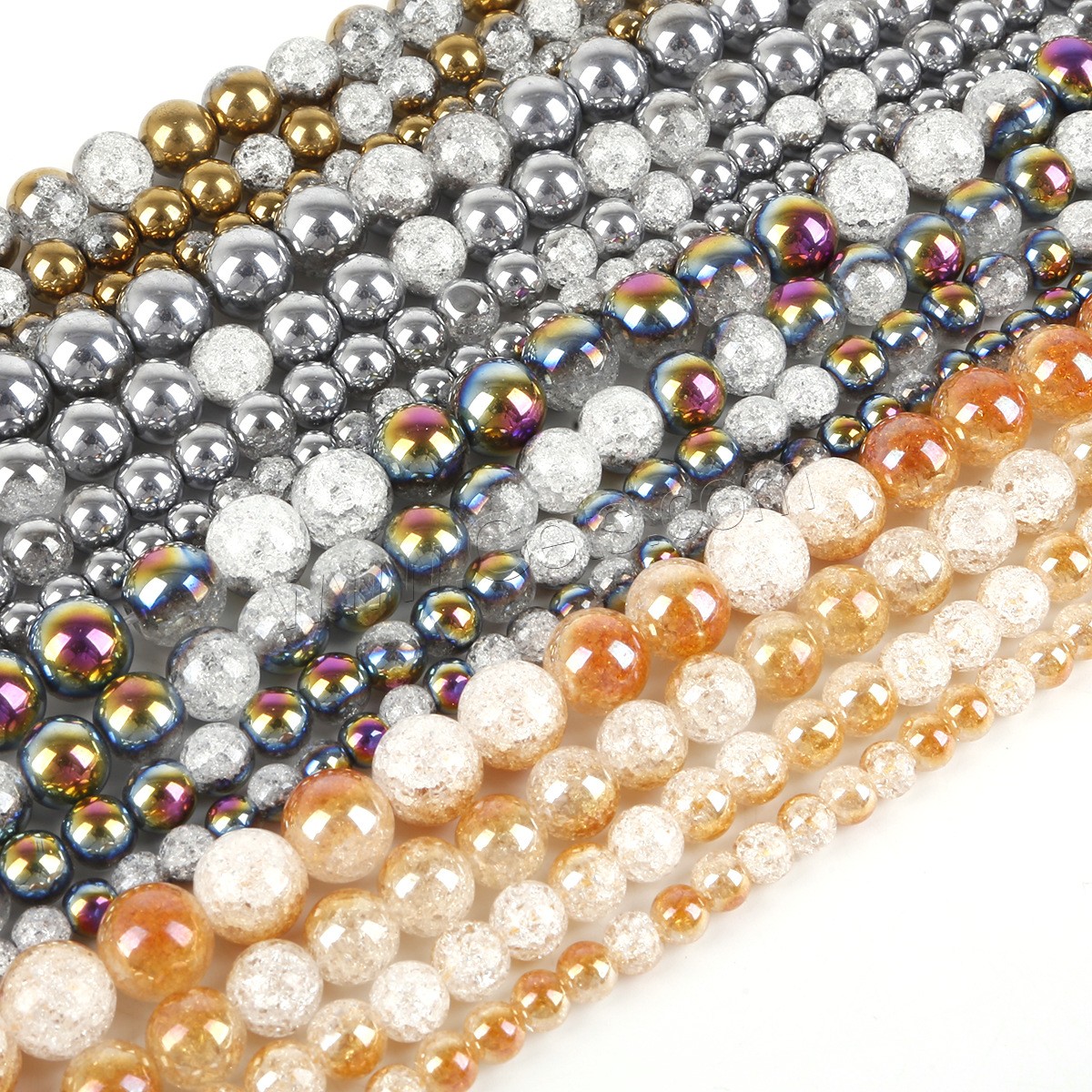Perles en verre craquelé, Rond, Placage, normes différentes pour le choix & craquelure, plus de couleurs à choisir, Trou:Environ 1mm, Vendu par brin