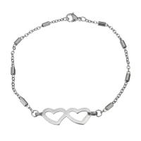 Stainless Steel Charm Bracelet, Heart, oval chain & for woman, original color 2mm Approx 7.5 Inch 
