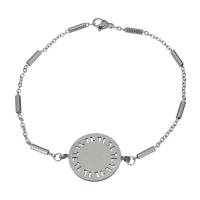 Stainless Steel Chain Bracelets, Flat Round, oval chain & for woman, original color 2mm Approx 9 Inch 