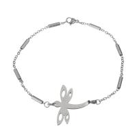 Stainless Steel Chain Bracelets, Dragonfly, oval chain & for woman, original color 2mm Approx 8.5 Inch 