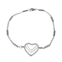 Stainless Steel Chain Bracelets, Heart, oval chain & for woman, original color 2mm Approx 9 Inch 