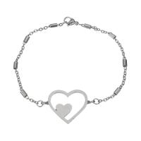 Bracelets en acier inoxydable, coeur, chaîne ovale & pour femme, couleur originale 2mm Environ 7.5 pouce, Vendu par brin