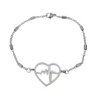 Bracelets en acier inoxydable, coeur, chaîne ovale & pour femme, couleur originale 2mm Environ 7.5 pouce, Vendu par brin