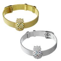 Stainless Steel Chain Bracelets, with Brass, Pineapple, plated, Unisex & mesh chain & micro pave cubic zirconia 10mm Approx 8.5 Inch 