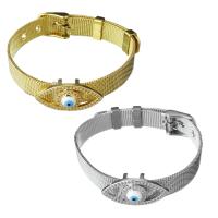 Stainless Steel Bracelet, with Brass, Evil Eye, plated, Unisex & mesh chain & micro pave cubic zirconia 10mm Approx 8.5 Inch 