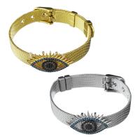 Bracelets en acier inoxydable, avec laiton, œil, Placage, unisexe & chaîne de maille & pavé de micro zircon, plus de couleurs à choisir 10mm Environ 8.5 pouce, Vendu par brin