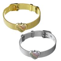 Stainless Steel Chain Bracelets, with Brass, Heart, plated, Unisex & mesh chain & micro pave cubic zirconia 10mm Approx 8.5 Inch 