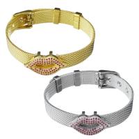 Stainless Steel Chain Bracelets, with Brass, Lip, plated, Unisex & mesh chain & micro pave cubic zirconia 10mm Approx 8.5 Inch 