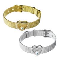 Stainless Steel Bracelet, with Brass, Heart, plated, Unisex & evil eye pattern & mesh chain & micro pave cubic zirconia 10mm Approx 8.5 Inch 